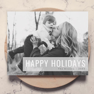Monochrome Holidays Black and White Photo Xmas Holiday Card