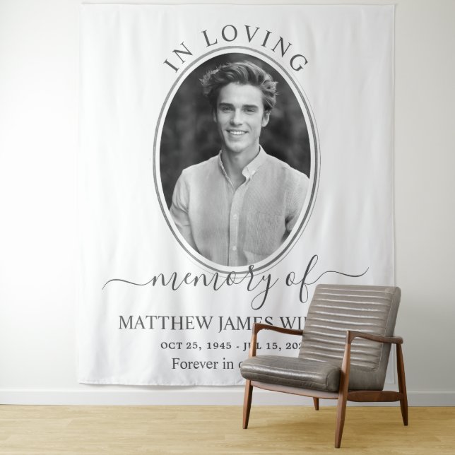 Monochrome In Loving Memory Memorial Funeral Photo Tapestry (In Situ)