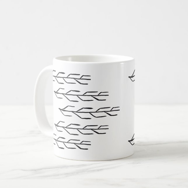 Monochrome Ink Branch Water Bottle Coffee Mug (Front Left)