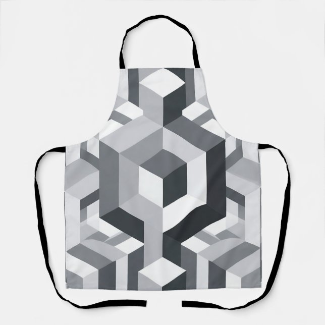 Monochrome Isometric Cube Pattern Apron (Front)