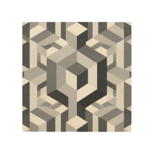 Monochrome Isometric Cube Pattern Wood Wall Art