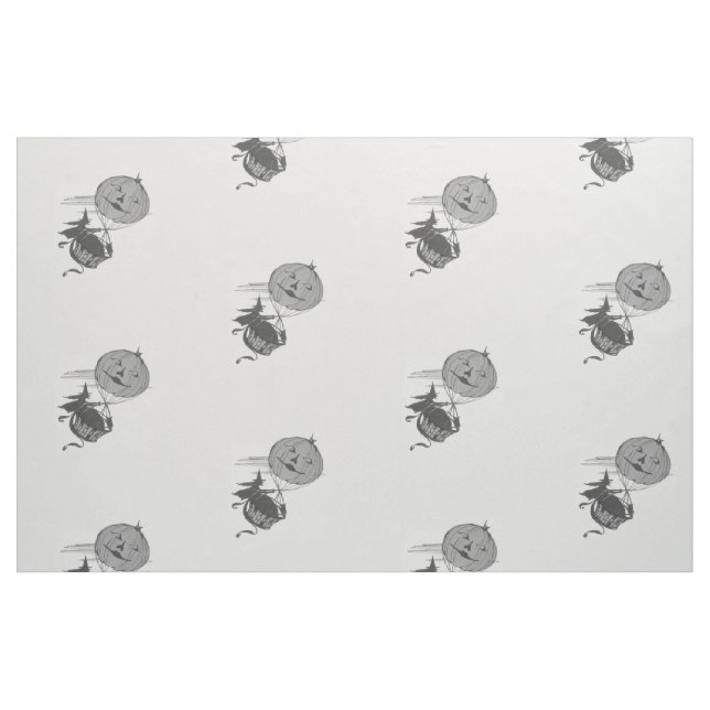 Monochrome Jack O' Lantern Pumpkin Air Balloon Fabric (Fat Quarter)