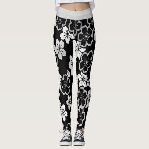 Monochrome Japanese Floral Leggings