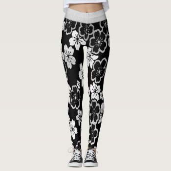 Monochrome Japanese Floral Leggings by K2Pphotography at Zazzle