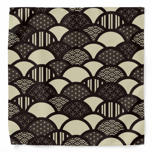 Monochrome Japanese geometric waves pattern Bandana (Front)