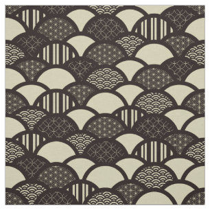 Monochrome Japanese geometric waves pattern Fabric