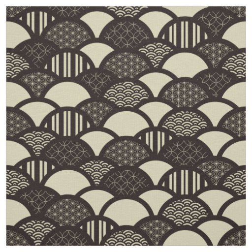 Monochrome Japanese geometric waves pattern Fabric