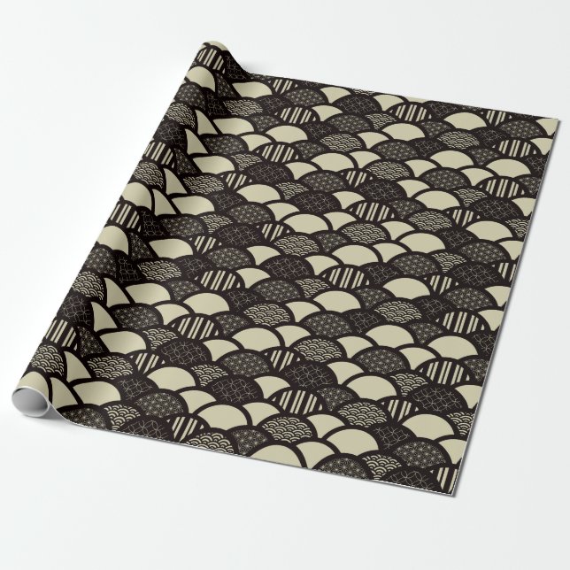 Monochrome Japanese geometric waves pattern Wrapping Paper (Unrolled)