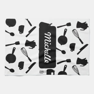 Monochrome kitchen utensils elegant design towel