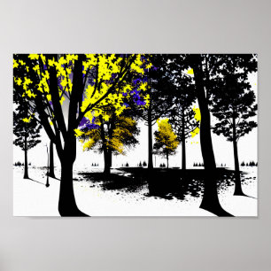 Monochrome Landscape with Vivid Yellow and Blue Poster