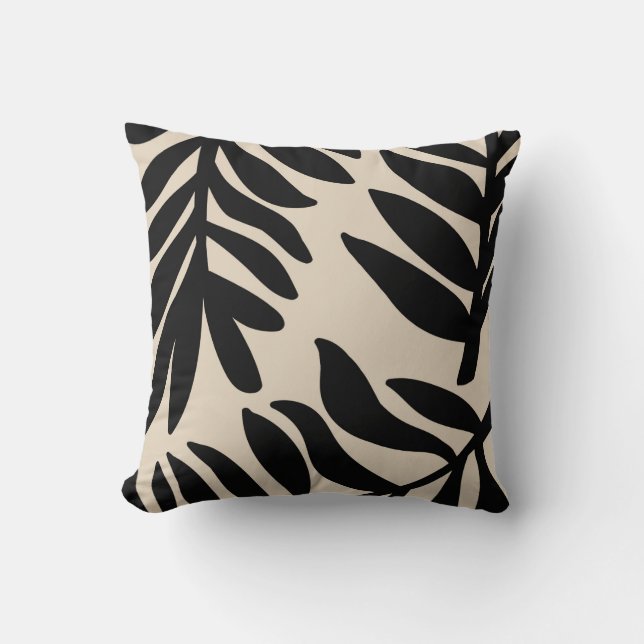 Monochrome Large Scale Leaf Leaves Throw Pillow (Front)