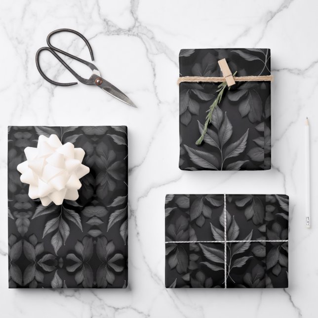 Monochrome Leaf Elegance Wrapping Paper (Front)