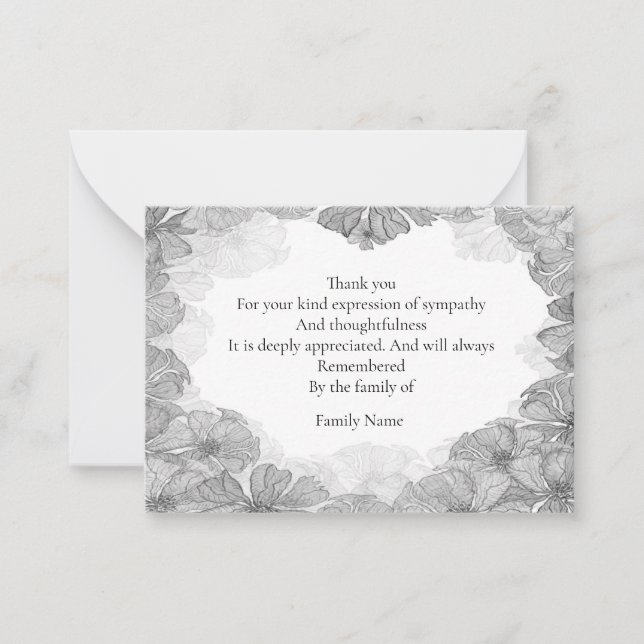 Monochrome Leaf Thank You Note Card (Front)