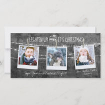 Monochrome Lighten Up Christmas 3-Photo Card