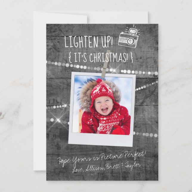 Monochrome Lighten Up! Christmas Holiday Card (Front)