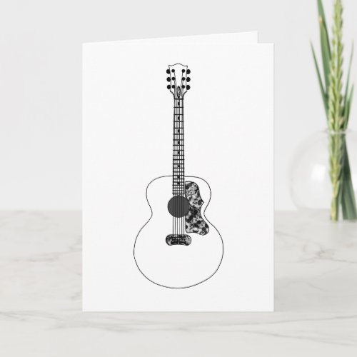 Monochrome Line drawing Acoustic Guitar Art Music Card