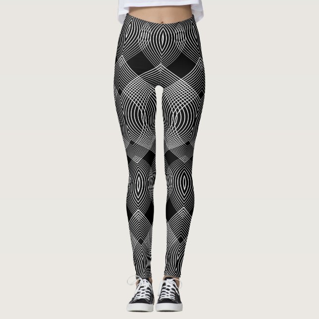 Monochrome Lines: Textured Abstract Design Leggings (Front)