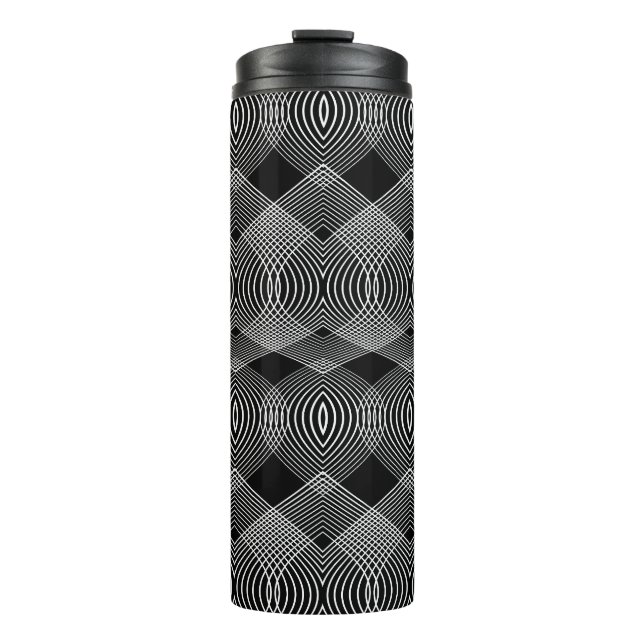 Monochrome Lines: Textured Abstract Design Thermal Tumbler (Front)