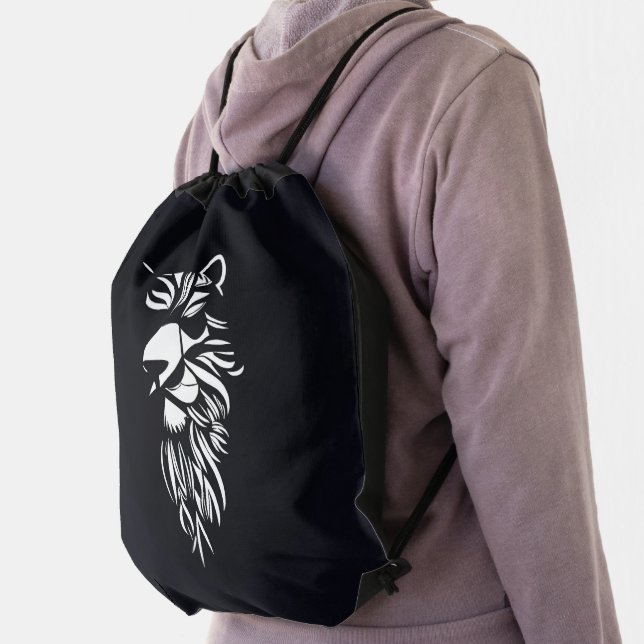 Monochrome Lion Drawstring Bagpack Bag (Insitu)