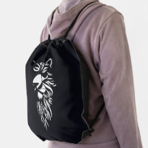 Monochrome Lion Drawstring Bagpack