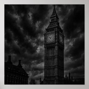 Monochrome London Skyline with Big Ben and City  Poster