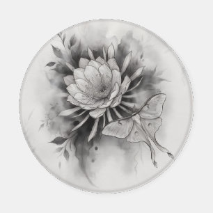 Monochrome Lotus Luna Moth Botanical Coaster Set