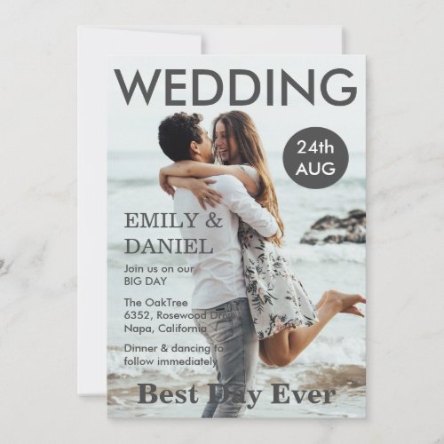 Monochrome Magazine Style Custom Photo Wedding Invitation