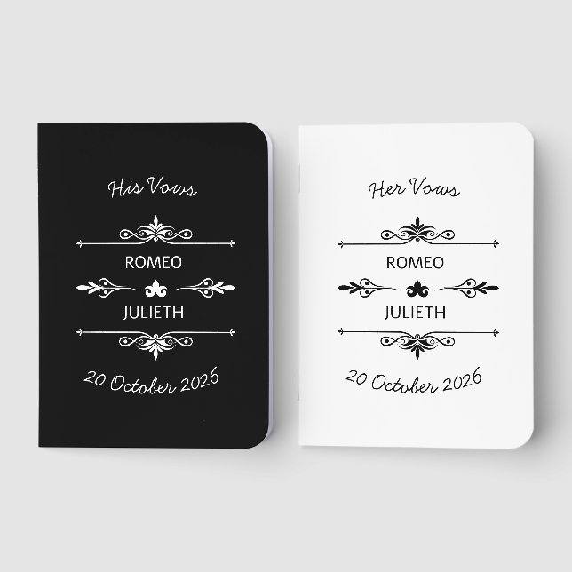 Monochrome Majestic Wedding Vow Notebook (Front)