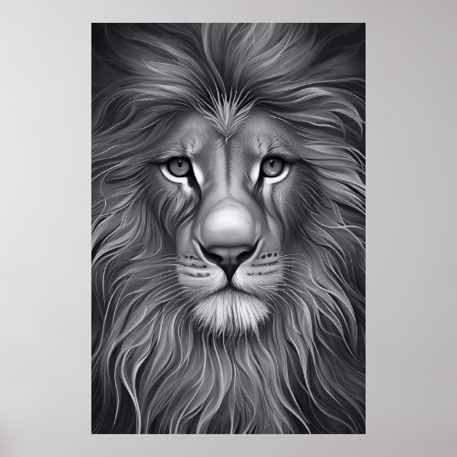 Monochrome Majesty Lions Captivating Close_Up Poster