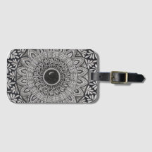 Monochrome mandala art luggage tag