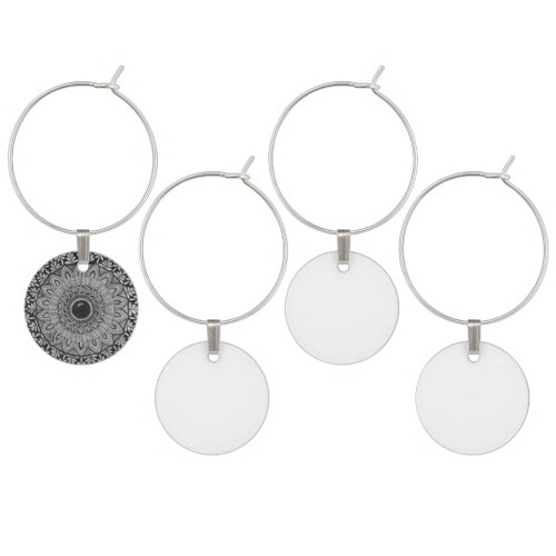 monochrome mandala art on wine charm