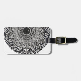Monochrome mandala design luggage tag