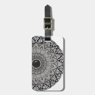 Monochrome mandala design luggage tag