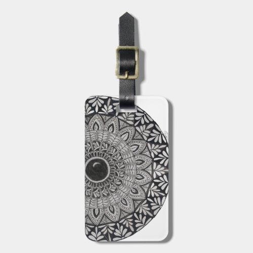 Monochrome mandala design luggage tag
