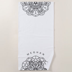 Monochrome Mandala   Monogram Beach Towel