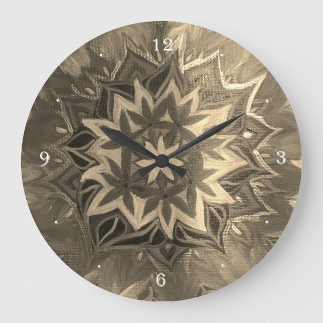 Monochrome Mandala Round (Large) Wall Clock (Front)