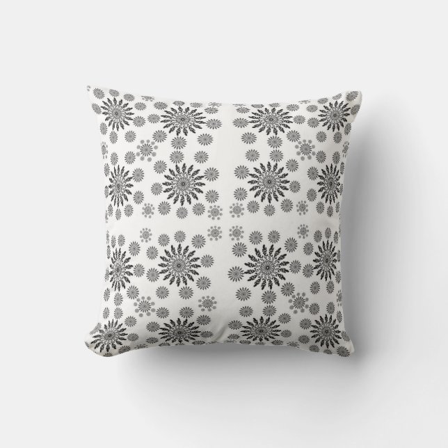 ​Monochrome Mandala Symphony: Modern Geometric Pat Throw Pillow (Front)