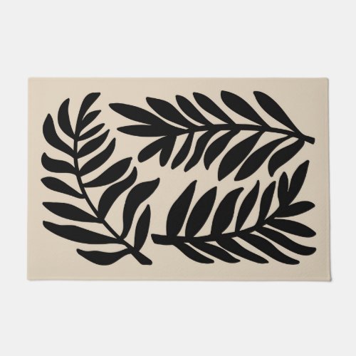 Monochrome Matisse Style Giant Leaf  Doormat