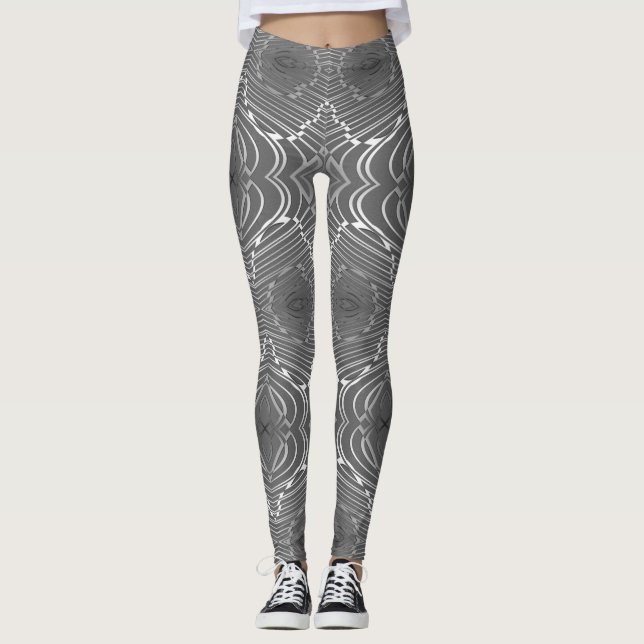Monochrome Maze Leggings – Grayscale Optical Illus (Front)