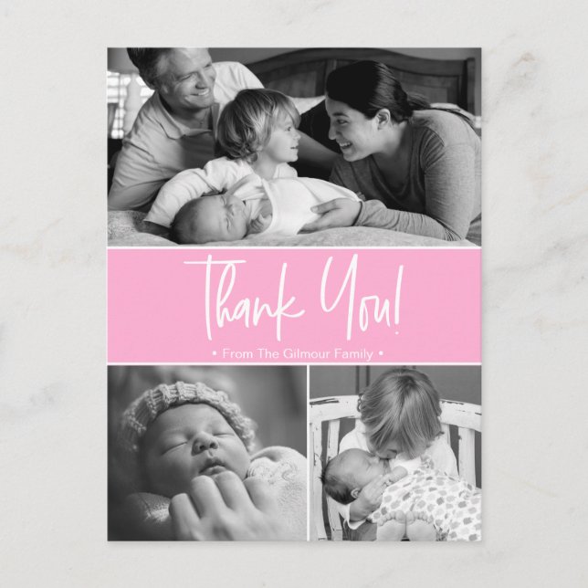 Monochrome Memories: Personalized Baby Thank You P Announcement Postcard (Front)