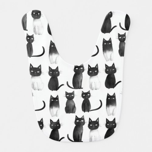 Monochrome Meow Baby Bib _ Black Cats