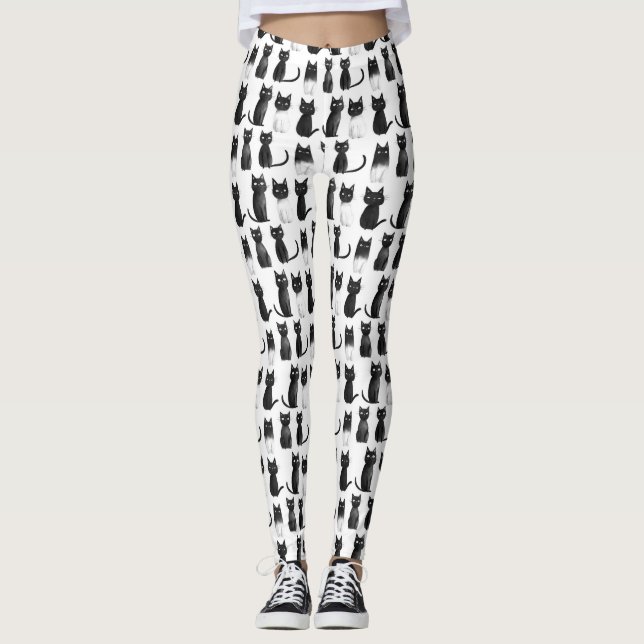 Monochrome Meow Leggings - Black Cats (Front)