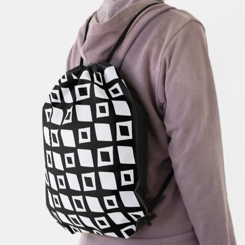 Monochrome Mid Century Diamond Pattern Drawstring Bag