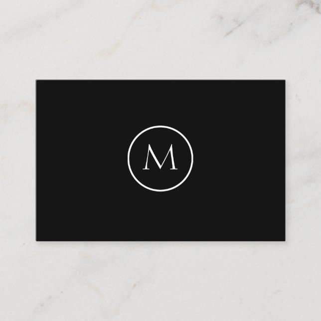 Monochrome Minimalist Monogrammed Elegant Black Business Card (Front)