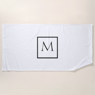 Monochrome Minimalist Rectangle Monogram Beach Towel