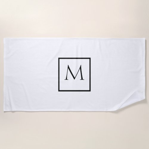 Monochrome Minimalist Rectangle Monogram Beach Towel