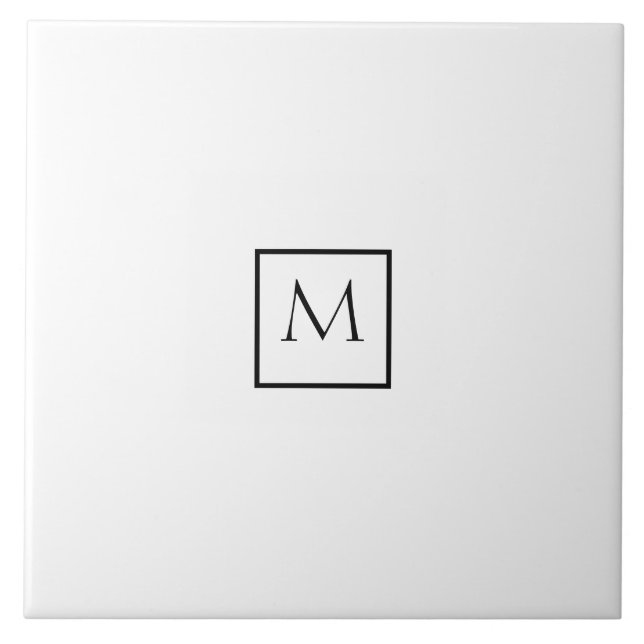 Monochrome Minimalist Rectangle Monogram Ceramic Tile (Front)