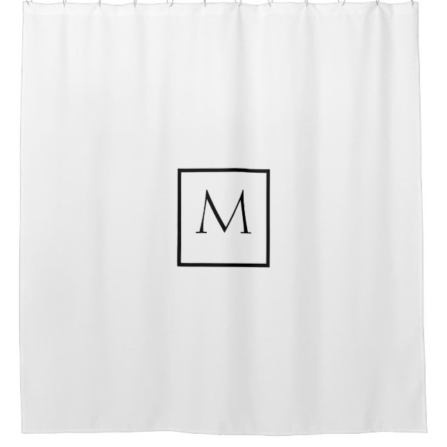 Monochrome Minimalist Rectangle Monogram Shower Curtain (Front)