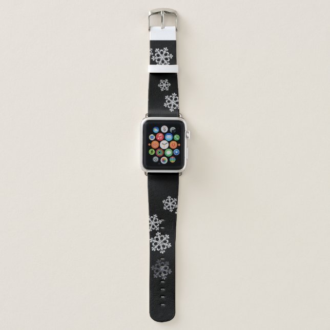 Monochrome Minimalist Snowflake Christmas Pattern Apple Watch Band (Front)