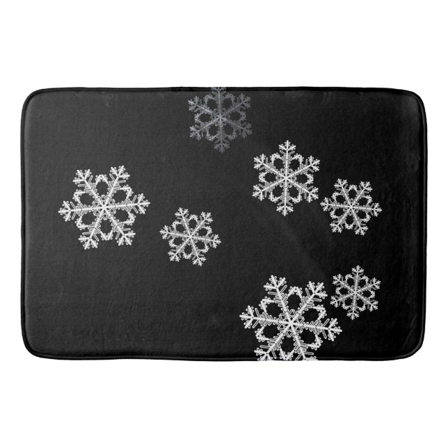 Monochrome Minimalist Snowflake Christmas Pattern Bath Mat (Front)